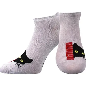 Dámské ponožky Ponožky krátké Piki šedé, Kočka u zídky (Ponožky s kočkou, kočka)