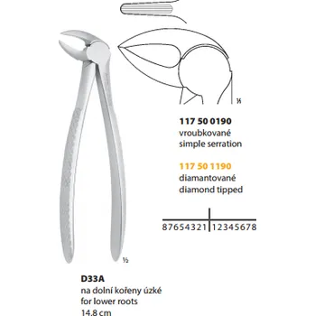 Kleště Medin Kleště extrakční D33A na dolní kořeny úzké 14.8cm