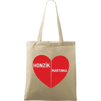 Látková taška Rozpůlené srdce se jmény