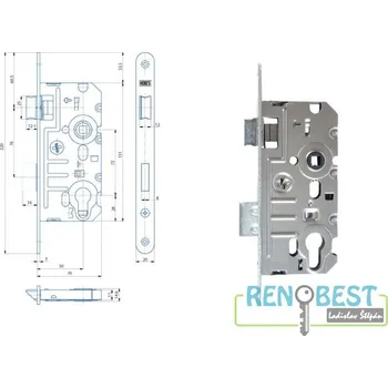 zadlabací zámek HOBES Zámek zadlabací K 241, rozteč 72 mm, zádlab 70 mm Provedení: Pro pravé dveře, Varianty: K 241