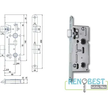 zadlabací zámek HOBES Zámek zadlabací K 111, rozteč 72 mm, zádlab 60 mm Varianty: C čelo 18 mm