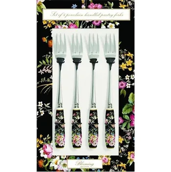 Příbor Easy Life, Itálie Easy Life - Sada čtyř vidliček s porcelánovými držadly BLOOMING OPULENCE tmavé v dárkové krabičce - 15,5 cm