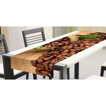 ubrus DIMEX | Běhoun na stůl Kávová zrna TS 007 | zelená, béžová, hnědá | 40 x 140 cm + Běhouny české výroby DIMEX TS 007 Kávová zrna