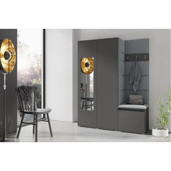 Předsíňová stěna Eka Předsíňová stěna s čalouněnými panely Trinity 11 - Grafit / Světle šedá 2314