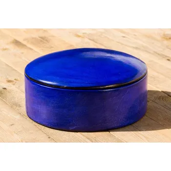 Dóza na potraviny Hammershus Fairtrade Kulatý kožený box Tuareg z Burkiny Faso, různé barvy, 20 cm Barva koše: Modrá