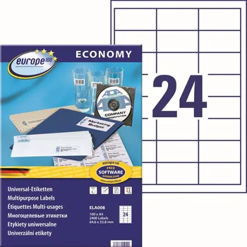 Speciální papír Avery Zweckform Europe100 ELA008 Samolepicí etikety 64,6x33,8 mm, 2400 ks, bílé + tiskové šablony ke stažení zdarma
