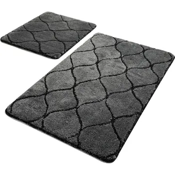 Koupelnová předložka Sada 2 tmavě šedých obdélníkových koupelnových předložek Foutastic Wave ID_1390017