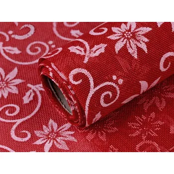 Imitace juty šíře 24 cm ornament, květ, sob, vločka, barva 6 červená květ