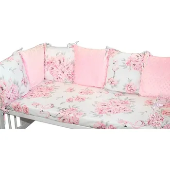 Příslušenství pro dětskou postel a kolébku Bavlněný polštářkový mantinel Plameňák - růžový