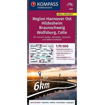 KOMPASS Fahrradkarte Region Hannover Ost, Hildesheim, Braunschweig, Wolfsburg, Celle 3365, 1:70 000