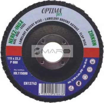 Brusný kotouč Optima Kotouč brusný lamelový na nerez a ocel 115 x 22,2 mm, zrno 80, IOL115080