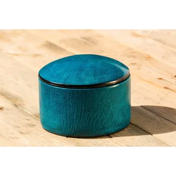 Dóza na potraviny Hammershus Fairtrade Kulatý kožený box Tuareg z Burkiny Faso, různé barvy, 12 cm Barva koše: Tyrkysová