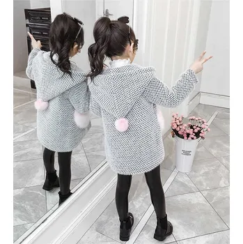 Dívčí bunda DÍVČÍ VLNĚNÝ KABÁTEK Barva: Šedá s bambulí, V E L I K O S T: 150