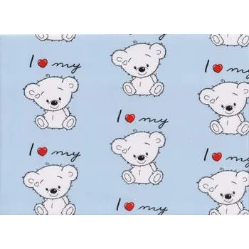 JAN peří Kvalitní bavlněná látka - plátno modrý medvídek v metráži - Kvalitní bavlněná látka - plátno modrý medvídek v metráži 1 m (100x140 cm)