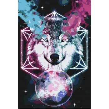 Malování podle čísel - Vlk ve vesmíru Velikost: 40x60cm, Rámování: Pouze srolované plátno