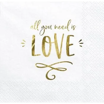 Stolování PARTYDECO Ubrousky - Love - bílá - svatba - 33x33cm - 20 ks