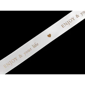 Stuha Saténová stuha 26 mm - ENJOY - bílá - 6,7 m