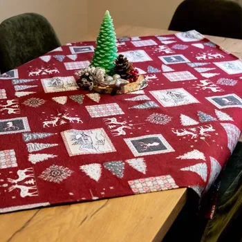 ubrus Ubrus červený, šedo-bílý vánoční motiv, 100x100 cm