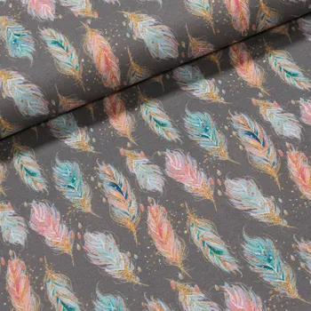 Látky Mráz Bavlněný úplet teplákovina růžová/tyrkysová peříčka 1,45/1 m