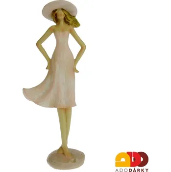 Soška dáma v klobouku růžová 25,5 cm (Dívka v šatech a klobouku)