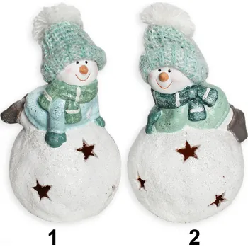 Vánoční dekorace Sněhulák LED keramika 18cm mint mix (788860)
