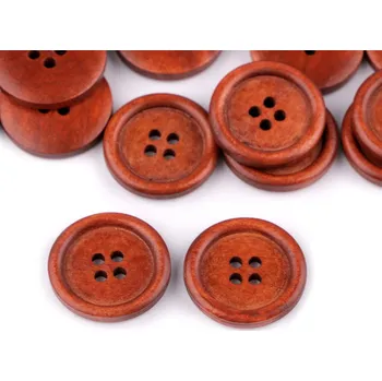 Knoflík Dřevěný knoflík čtyřdírkový velikost 40", barva 2 třešeň