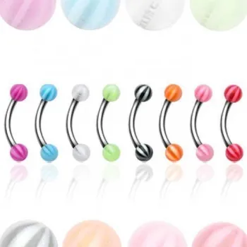 Piercing Piercing do obočí s pruhovanými akrylátovými kuličkami (růžová)