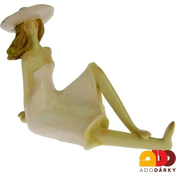 Soška dáma v klobouku sedící růžová 12,5 cm (Dívka v šatech a klobouku sedící)