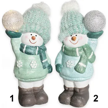 Vánoční dekorace Sněhulák LED keramika 20cm mint mix (788877)