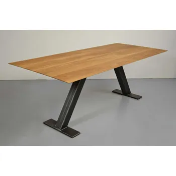 Jídelní stůl HAHNHOLZ Dubový jídelní stůl z masivu v kombinaci s ocelovým rámem Objednat v délce: 140 cm, šířka: 120 cm, výška: 80 cm