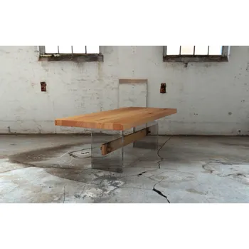 Jídelní stůl HAHNHOLZ Designový jídelní stůl z bukového masivu v kombinaci s líci z akrylového skla Objednat v délce: 140 cm, šířka: 100 cm, výška: 70 cm