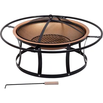 Přenosné ohniště na zahradu / terasu kovové, černá / mosaz, průměr 61 cm