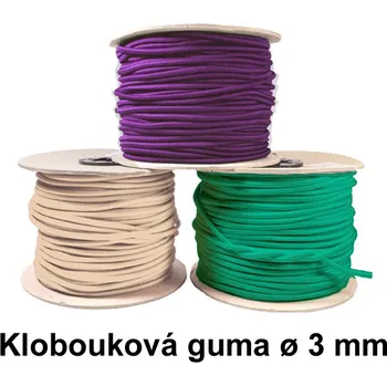 Textilní guma Klobouková guma ø 3 mm, kulatá gumička oděvní, galanterní