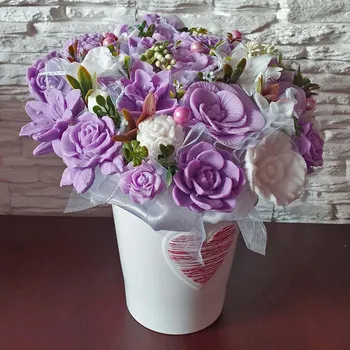 umělá květina Mýdlová kytice XXL - Růžová, bílá