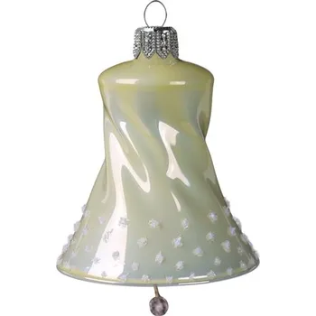 Skleněný zvoneček s bílým zdobením