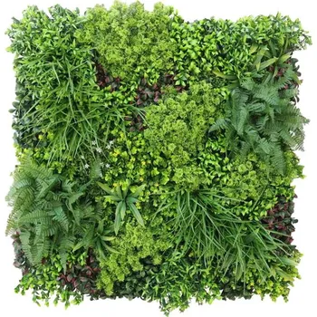 umělá květina ZELENÁ STĚNA džungle - žluté / bílé květiny, dílec 100 x 100 cm (Realistická zelená stěna mix džungle s žlutými a bílými květinami o rozměru 100 x 100 cm)