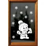 Sněhulák s ptáčkem + vločky, 35 x 30 cm (Samolepicí dekorace - vánoční)
