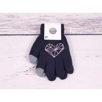 Rukavice YO Rukavice prstové R108 tm. modré se srdíčkem pro dotykový displej - mobil, tablet velikost rukavic: 14 cm