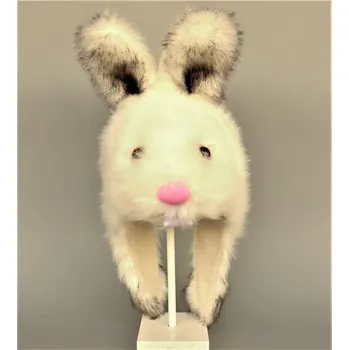 Čepice Zimní čepice KRÁLÍK z umělé kožešiny s ušima, očima a ocáskem Velikost: L (57-58)