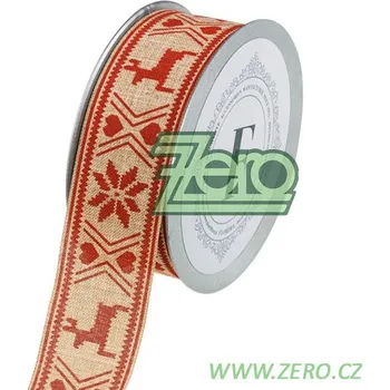 Stuha Stuha tkaná 4 cm x 5 m - tm. přírodní s červeným tiskem (Vánoce)