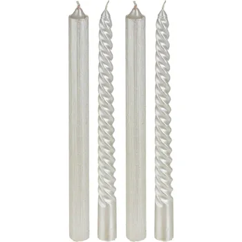 Svíčka Fééric Lights and Christmas Sada 4 třpytivých svíček, stříbrá barva