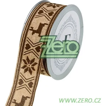 Stuha Stuha tkaná 4 cm x 5 m - tm. přírodní s hnědým tiskem (Vánoce)