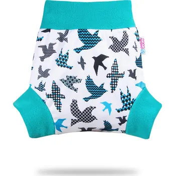 Plenkové kalhoty Petit Lulu s.r.o. Tyrkysoví ptáčci - pull-up svrchní kalhotky - M