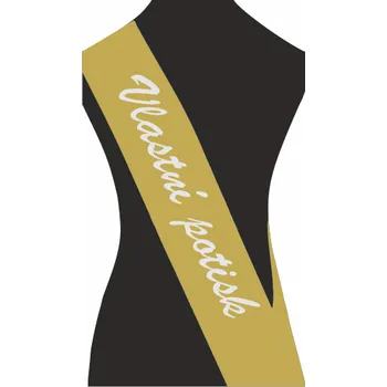 Party dekorace ON-DESIGN Šerpa VLASTNÍ POTISK Barva: zlatá, Barva potisku: stříbrná metalická, Fonty písma: Brush Script MT