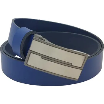 Opasek opaskujse Kožený opasek, modrá kůže, plná spona, hranatá leštěná, kovová Délka opasku: 70 cm