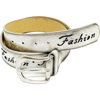 Opasek Luxusní dámský pásek FASHION kůže 220837-4 stříbrná 85 cm / 95 cm