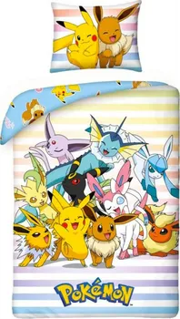 Ložní povlečení Halantex Pokémoni Pikachu a Eevee 140 x 200, 70 x 90 cm zipový uzávěr