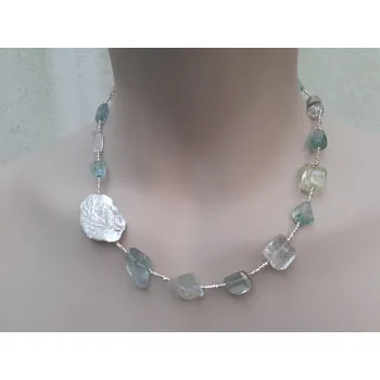 Náhrdelník Náhrdelník akvamarín, morganit,zlatý beryl, stříbrný list