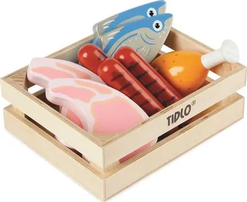 Dřevěná hračka Tidlo T0104 Dřevěná bedýnka s masem a rybami