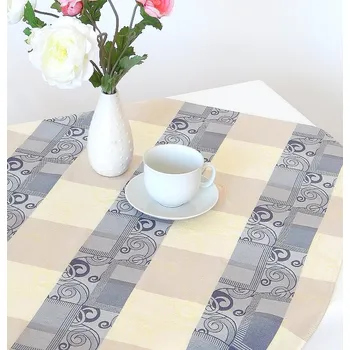 ubrus HEDVA ČESKÝ BROKÁT Ubrus Obreaska KRUCÁNKY 1/2 modrá/hnědá